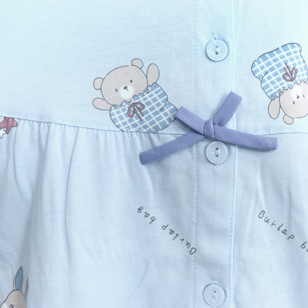 睡萌聚落 柔軟舒眠棉質 睡衣睡褲成套組(藍色)