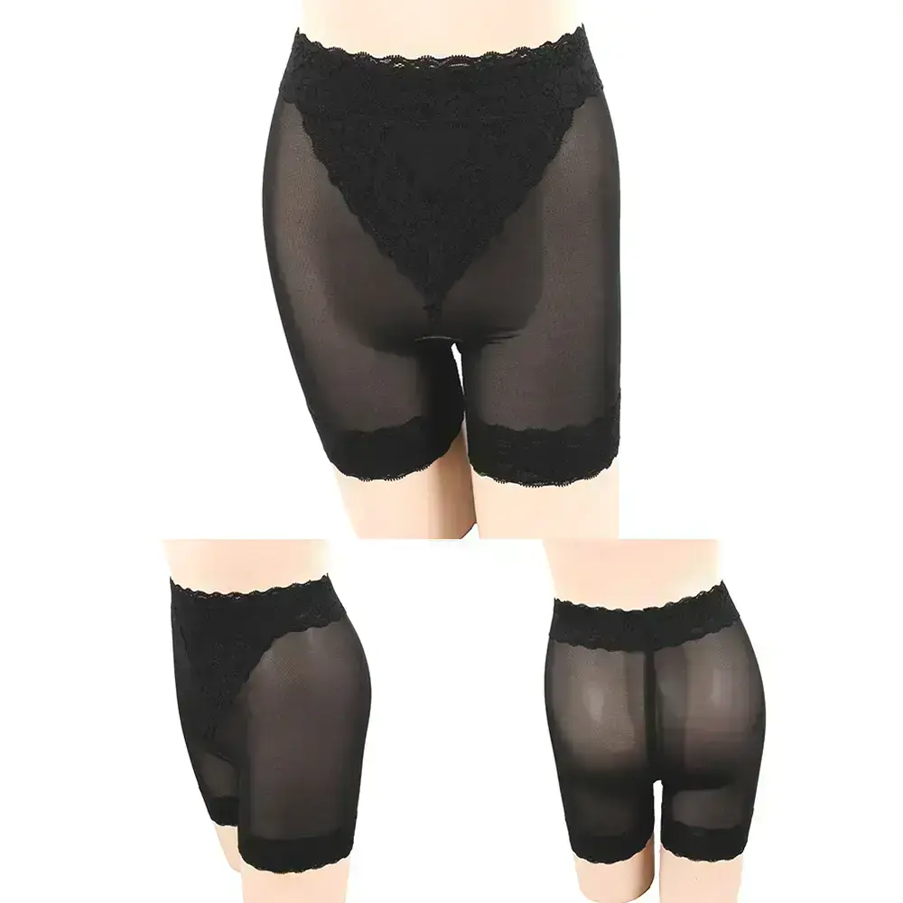 輕機能微塑 蕾絲花邊美臀高腰平口修飾褲(黑色)