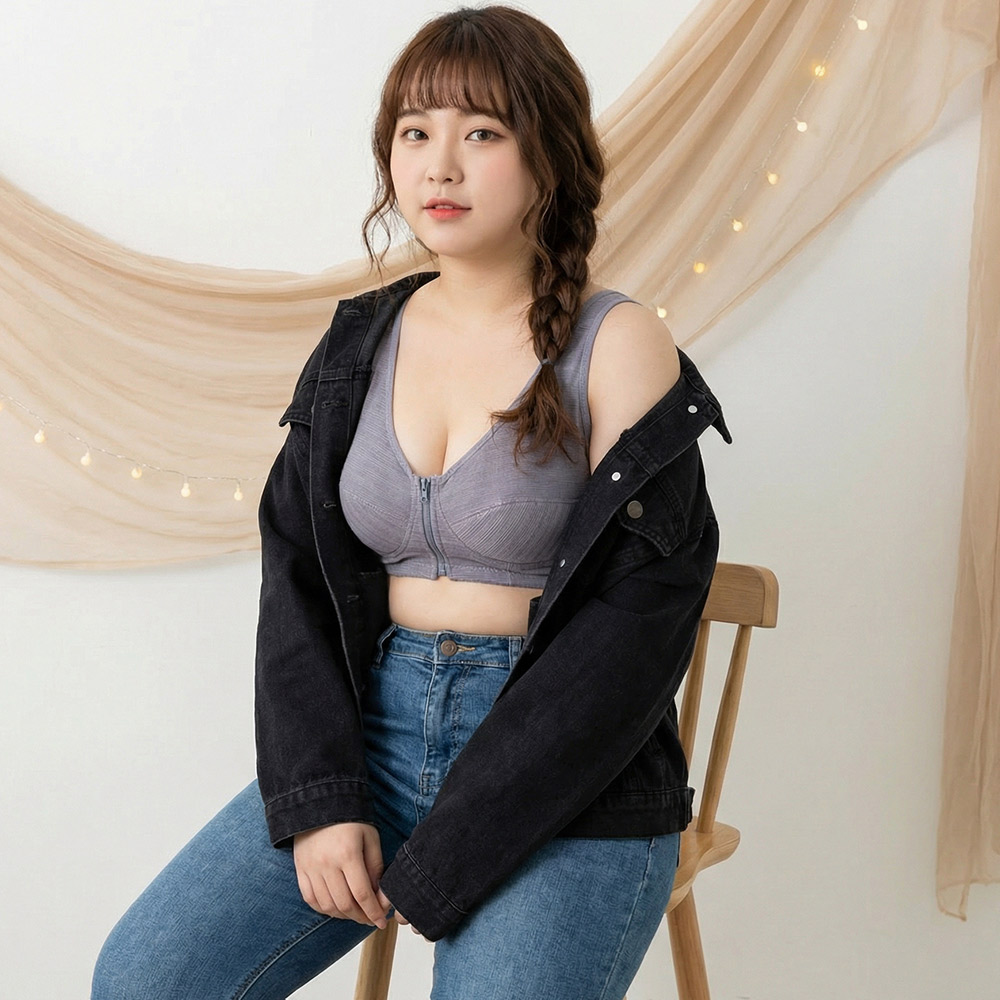 前開式拉鍊 絲棉透氣內衣 38-46 CD罩杯(灰)