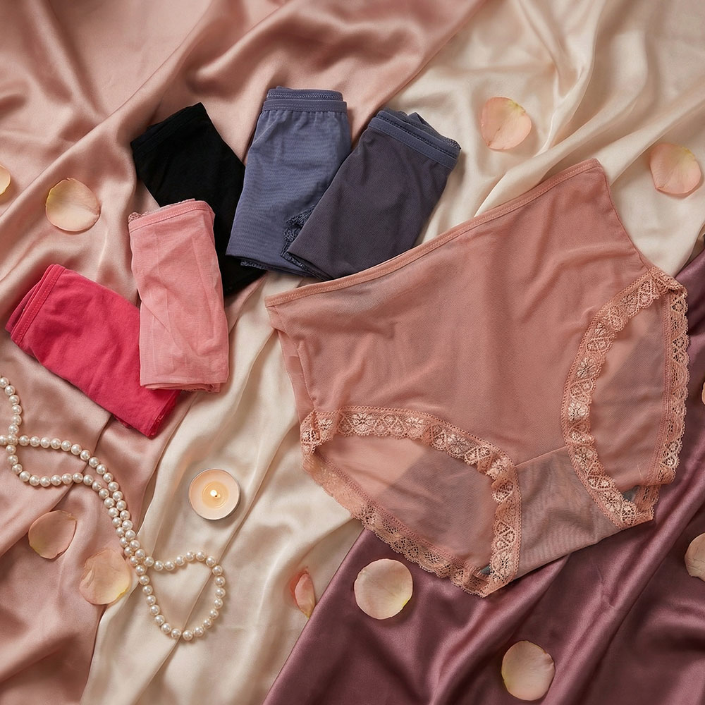 石墨烯 性感透膚 高腰網紗三角褲 3件組(隨機色) 加大碼