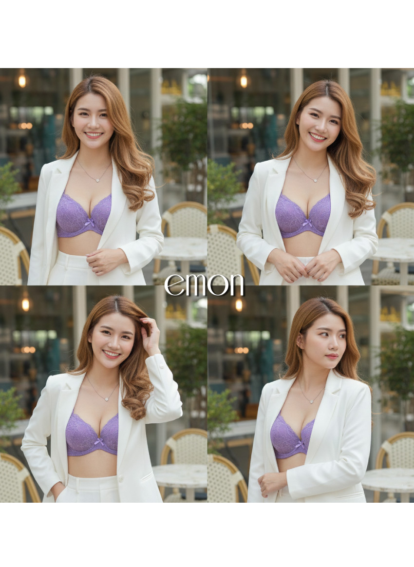 花芯 軟鋼圈 深V低脊心包覆機能型內衣C罩杯(紫)