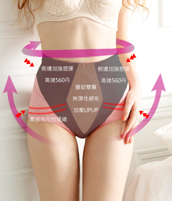 560丹 修S曲線緹花魅力塑褲(粉)