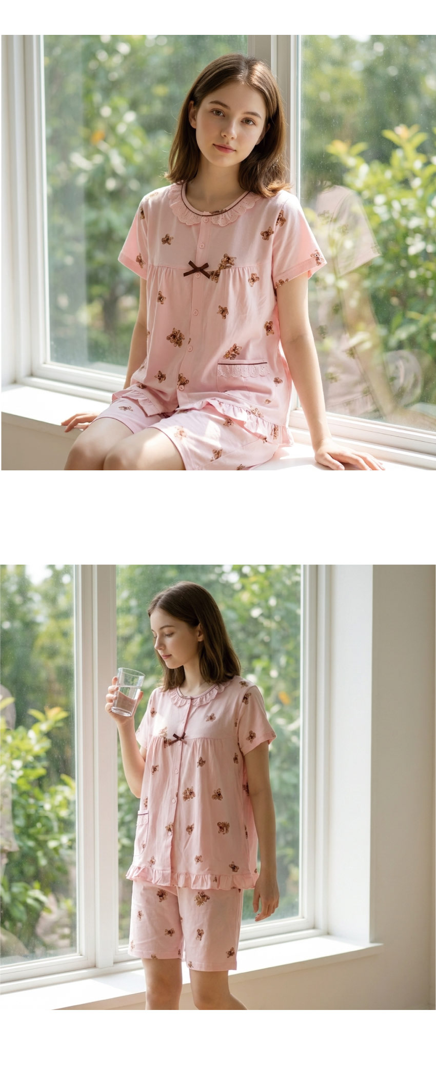 熱戀熊熊 柔軟舒眠棉質 睡衣睡褲成套組(粉)