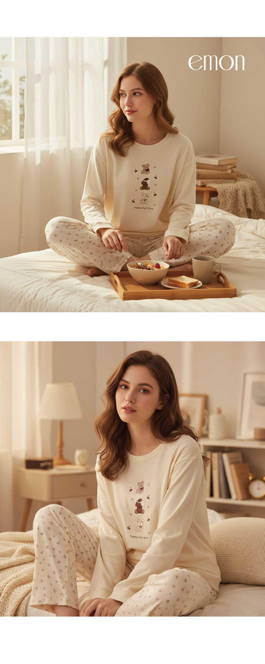 MIT台灣製 櫻桃茸萌 舒柔睡衣睡褲成套組(奶茶色)