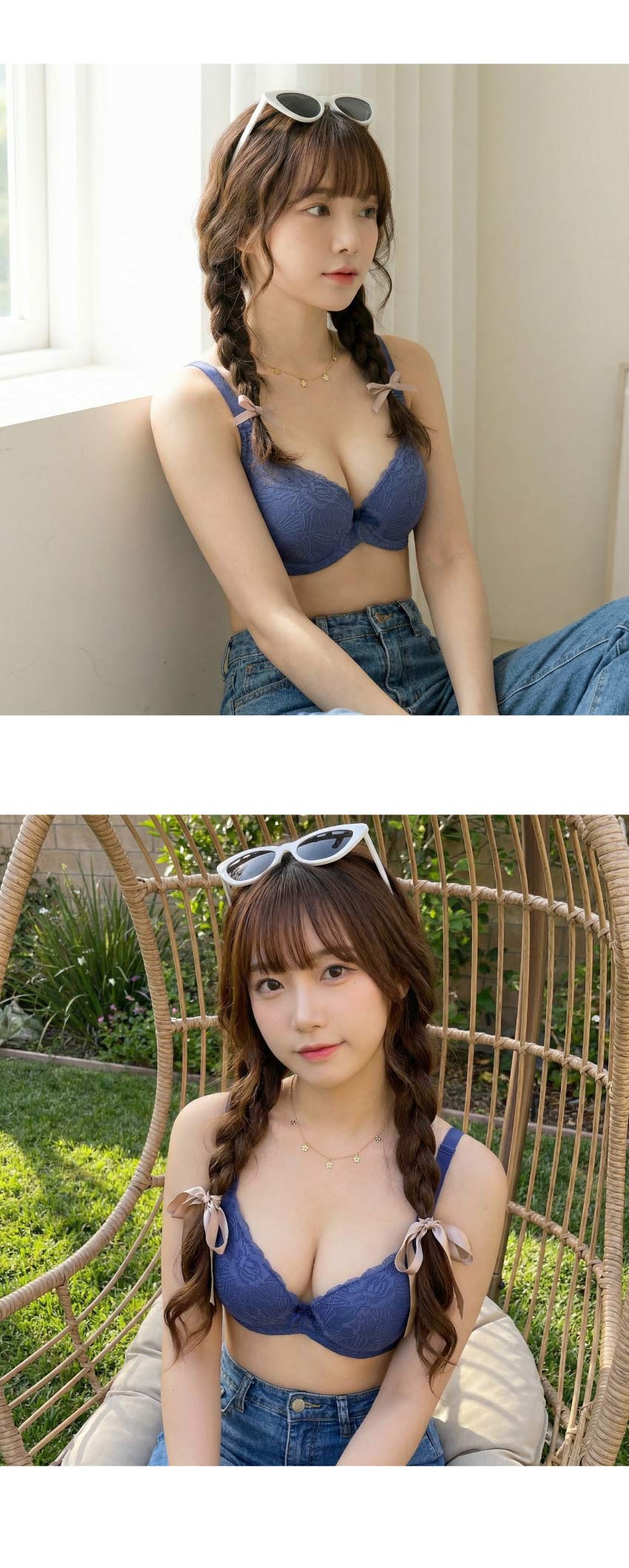 花綻 軟鋼圈 深V低脊心包覆機能型內衣D罩杯(藍)