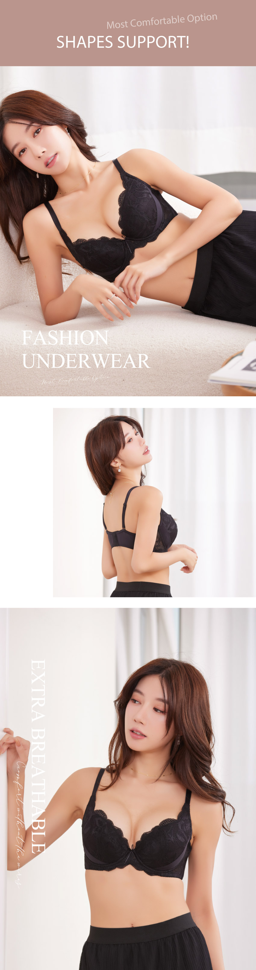 午夜朦朧 性感蕾絲 包覆集中舒棉內衣CD罩杯(黑)