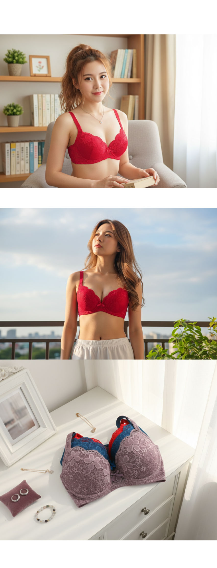 花蕾 軟鋼圈 深V低脊心包覆機能型內衣B罩杯(紅)