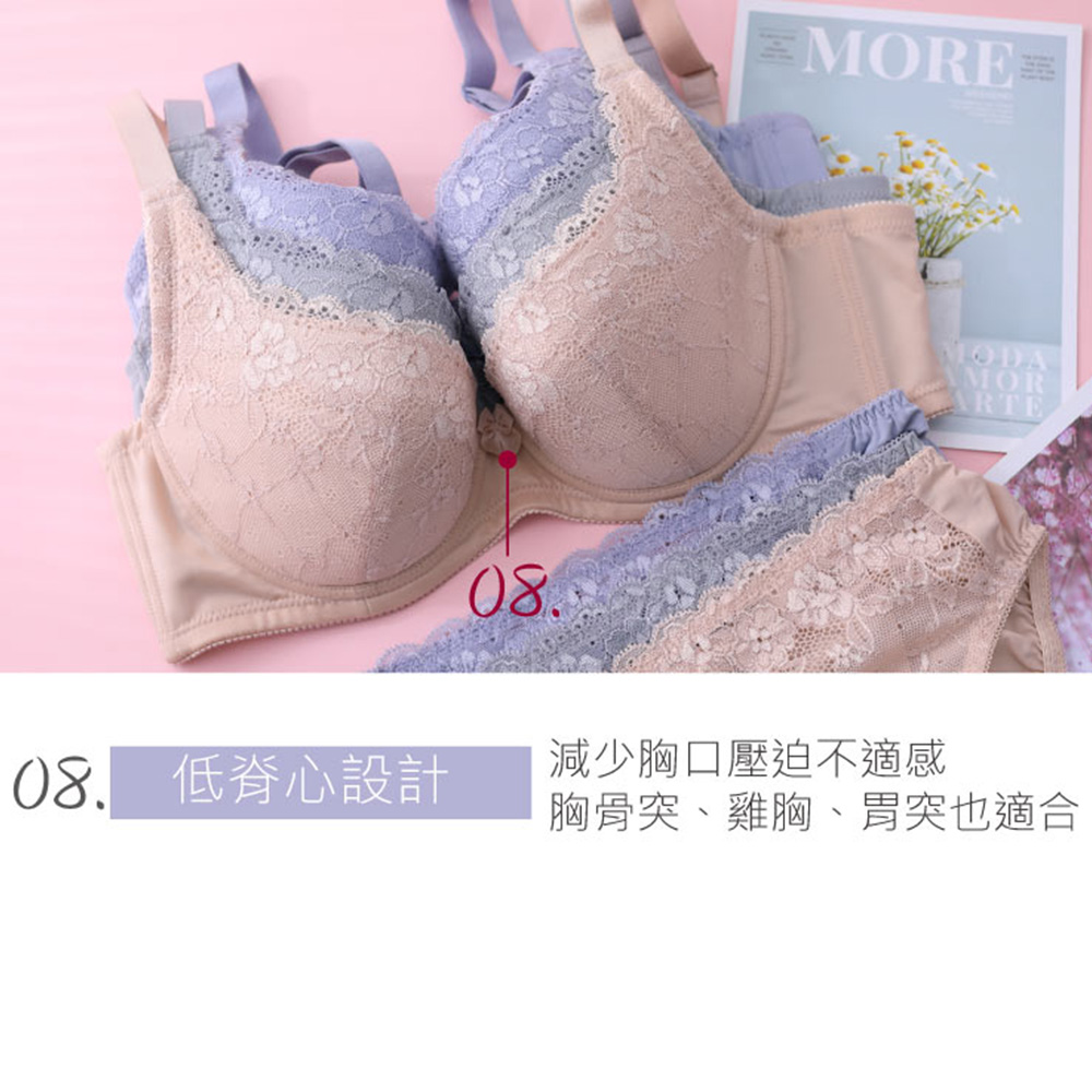 祕密花園．綻放 深V系列內衣BCD罩杯(銀灰色)