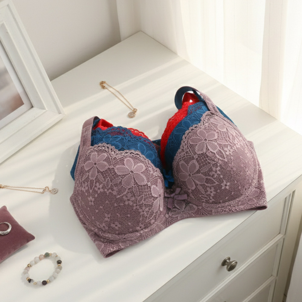 花蕾 軟鋼圈 深V低脊心包覆機能型內衣B罩杯(紅)