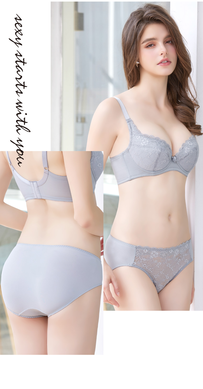 祕密花園．綻放 中腰三角褲(銀灰色)