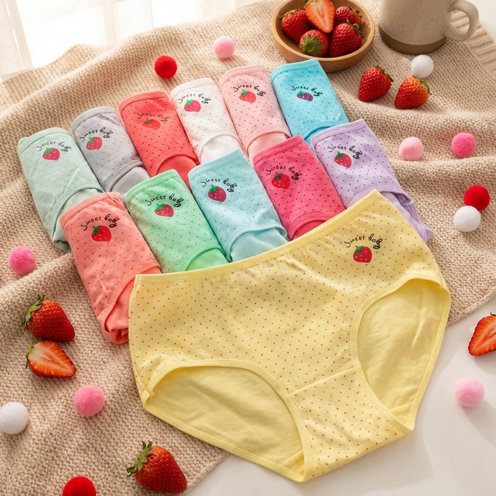 草莓點點棉質三角褲 3件組(隨機色)