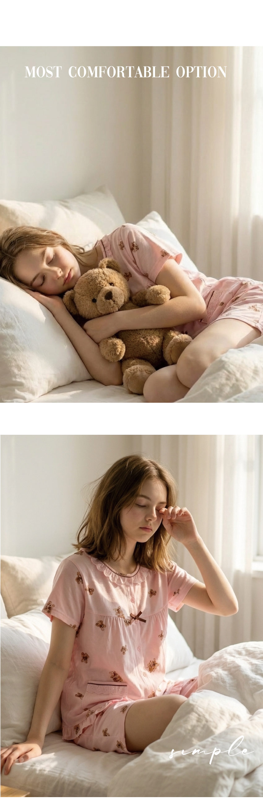 熱戀熊熊 柔軟舒眠棉質 睡衣睡褲成套組(粉)