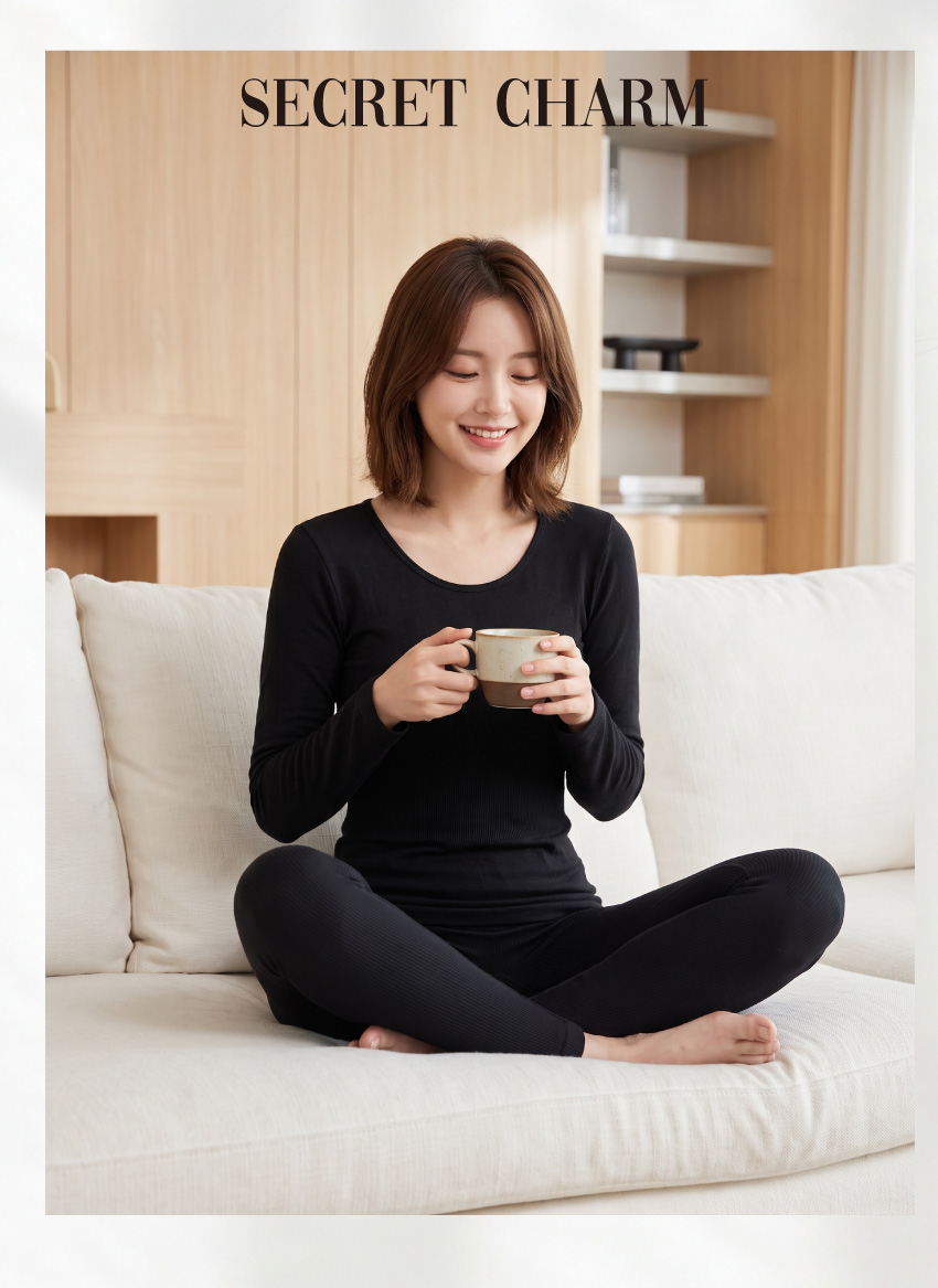 無縫一體成型 輕保暖內搭長衛生褲(黑)