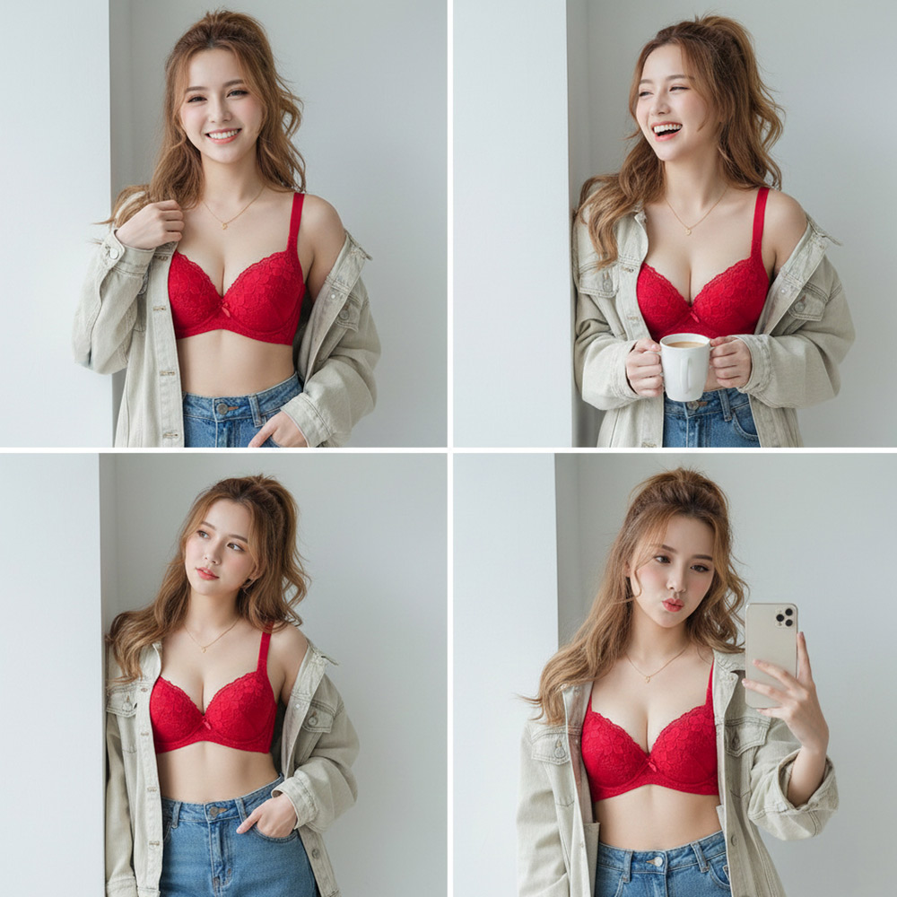 花蕾 軟鋼圈 深V低脊心包覆機能型內衣B罩杯(紅)