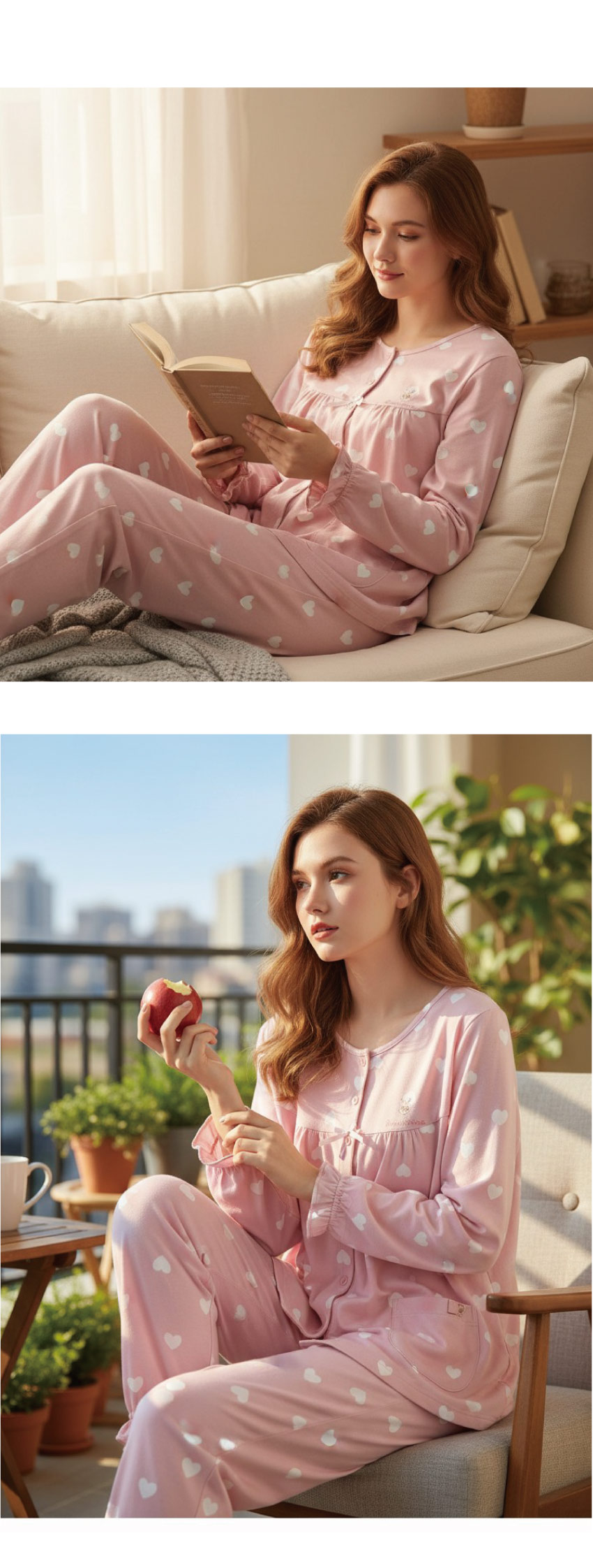 愛心滿屋 柔軟舒眠棉質 睡衣睡褲成套組(粉色)