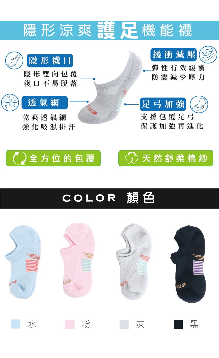 隱形 涼爽 純棉機能襪(黑)