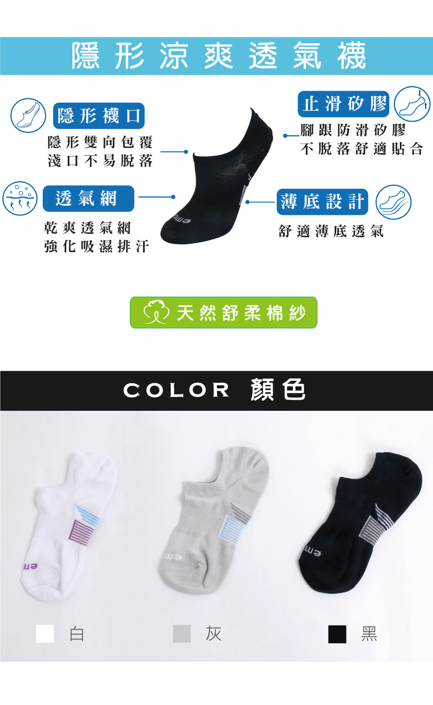 MIT台灣製 涼爽透氣 棉質隱形襪(白)