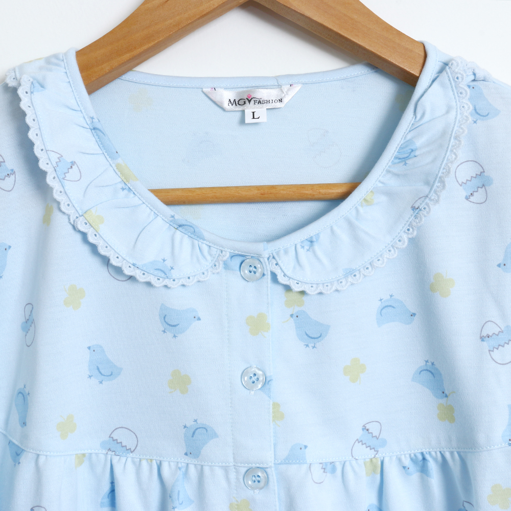 萌感小雞 柔軟舒眠棉質 睡衣睡褲成套組(藍色)