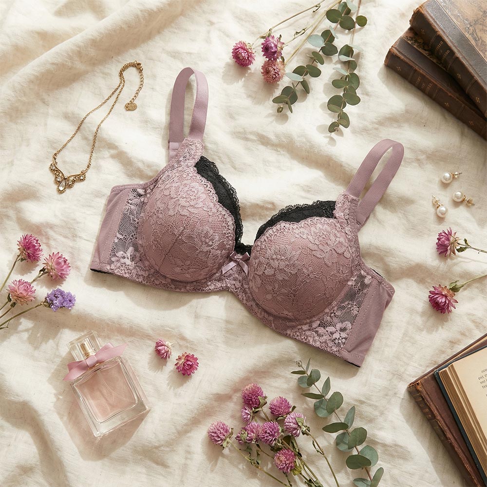 花柔 軟鋼圈 深V低脊心包覆機能型內衣C罩杯(芋紫色)