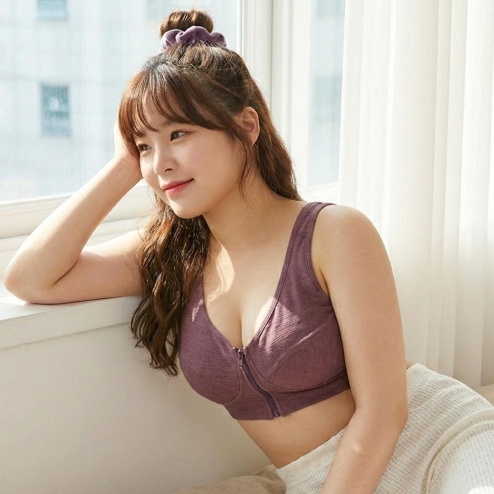 前開式拉鍊 絲棉透氣內衣 38-46 CD罩杯(深紫色)