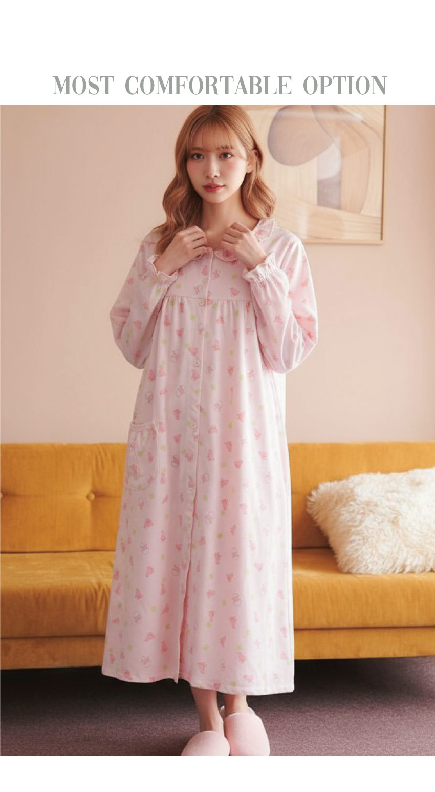 萌感小雞 柔軟舒眠棉質 連身裙睡衣(粉色)