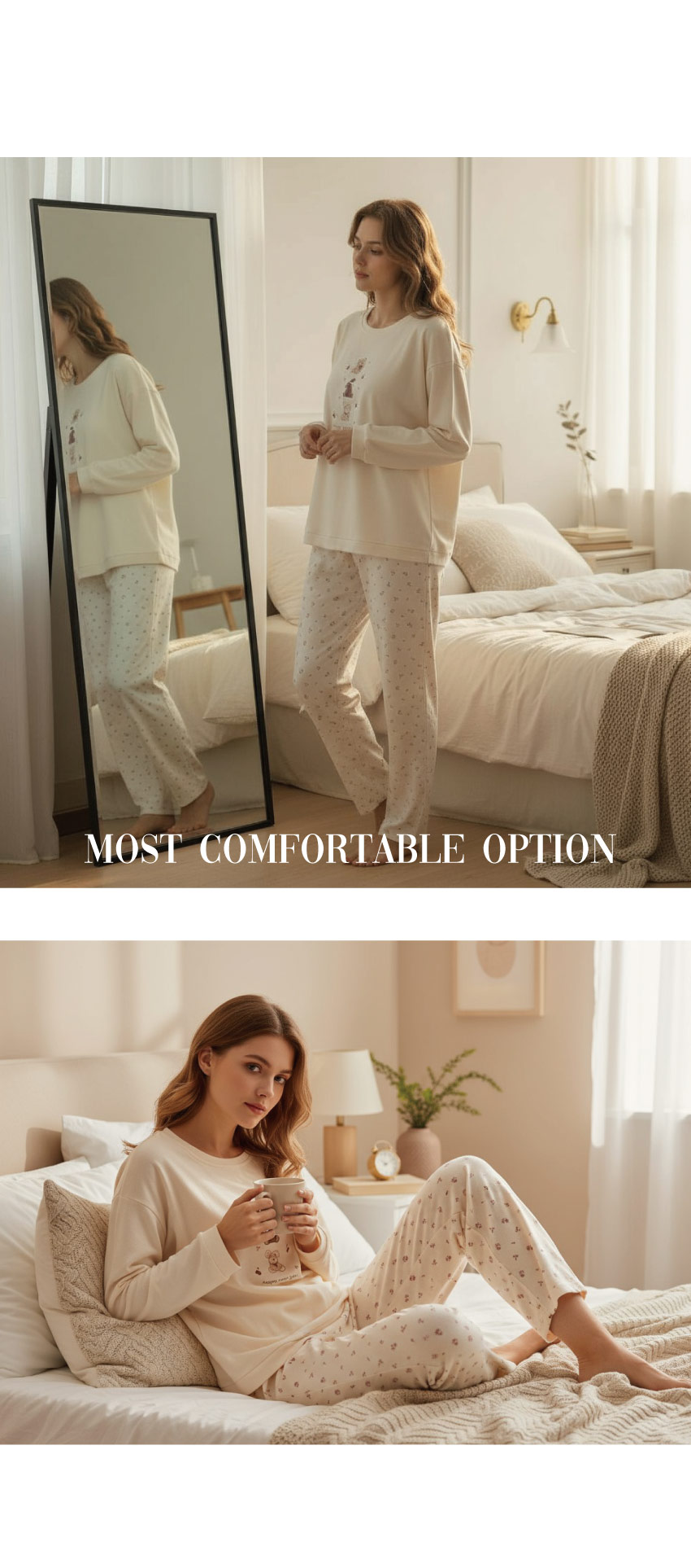 MIT台灣製 櫻桃茸萌 舒柔睡衣睡褲成套組(奶茶色)