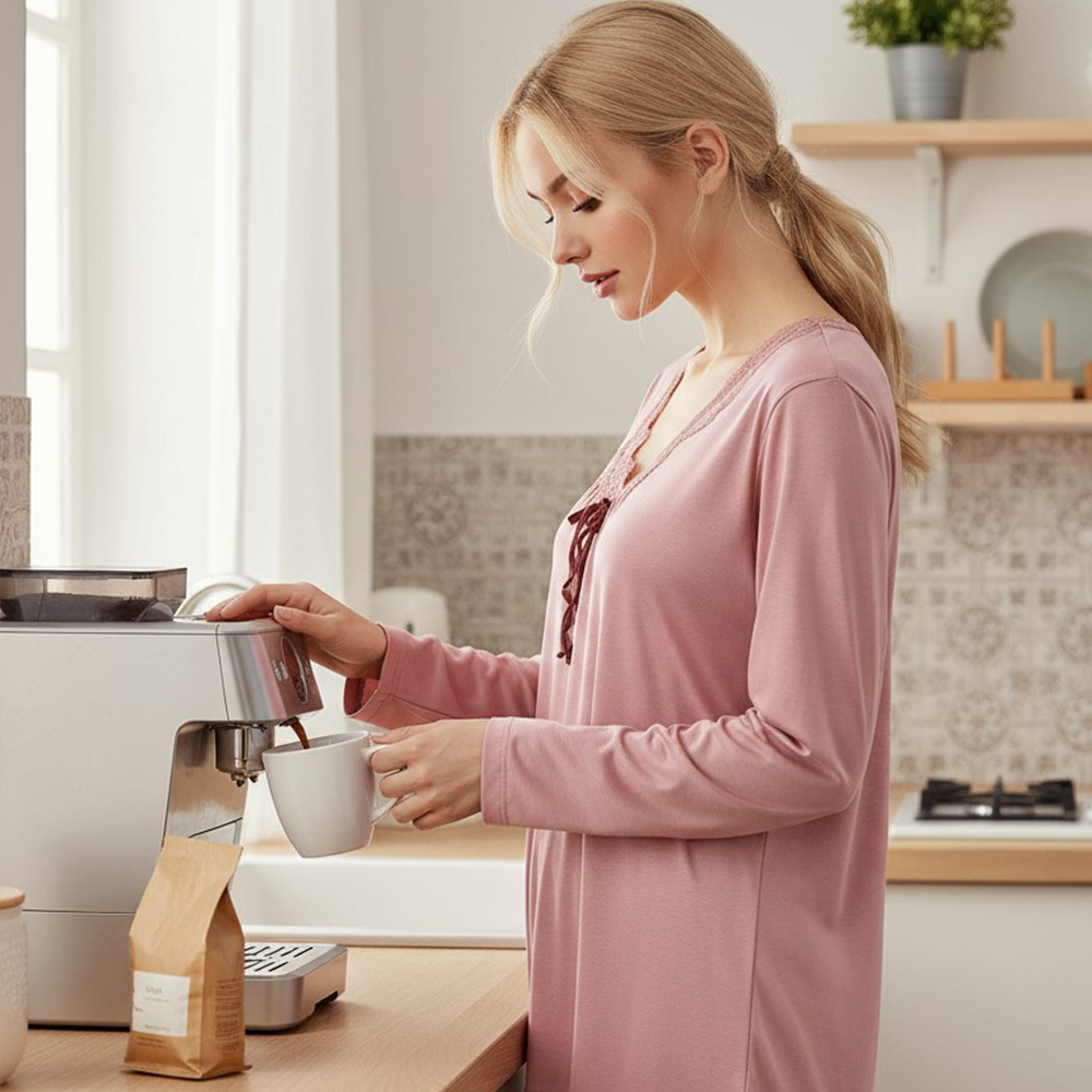 微光 絲柔緞面 睡衣睡褲成套組(豆沙紅)