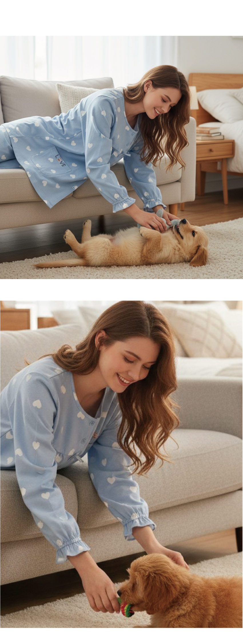 愛心滿屋 柔軟舒眠棉質 睡衣睡褲成套組(藍色)