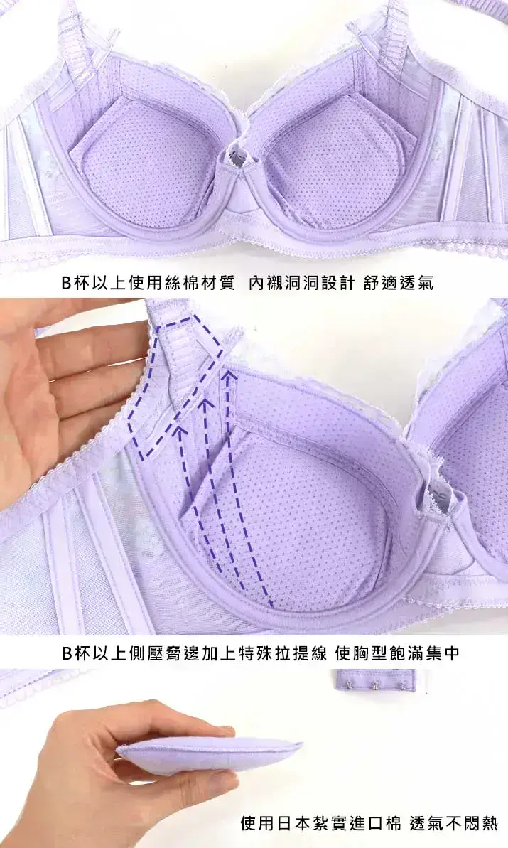 冰絲涼感 春櫻漫迷機能降溫內衣BCD罩杯(水紫)