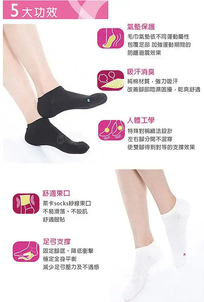 女士 運動機能 氣墊襪(白)