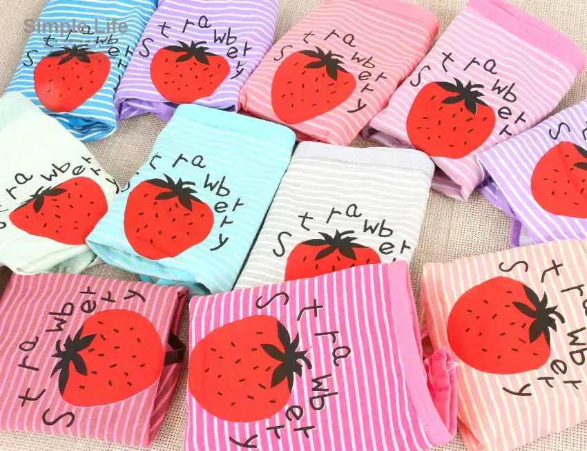 中腰可愛草莓條紋棉質三角褲 3件組(隨機色)