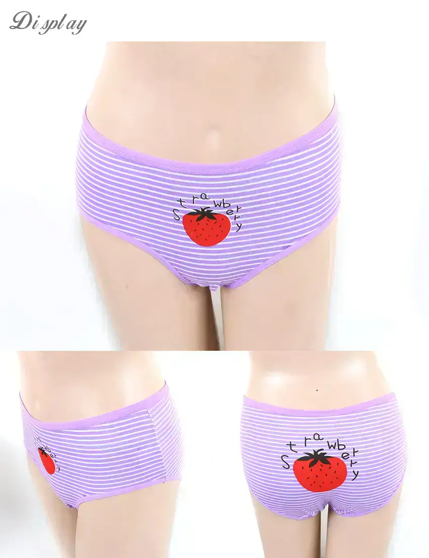 中腰可愛草莓條紋棉質三角褲 3件組(隨機色)