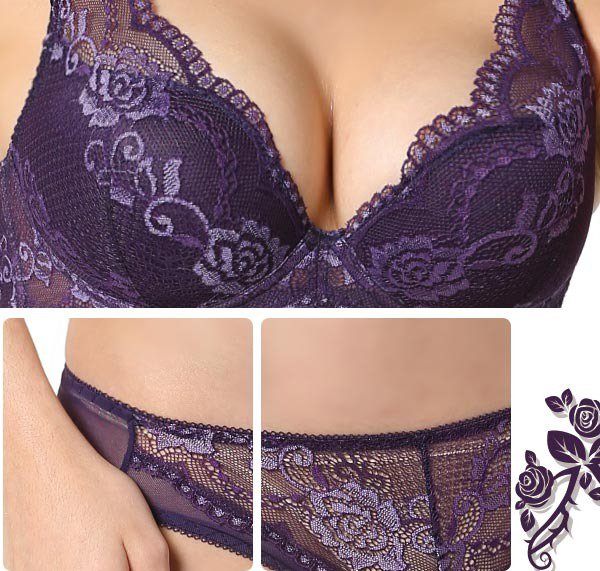 《零碼出清》i深V水滴 爆乳精緻蕾絲內衣(紫)36B.34-36C