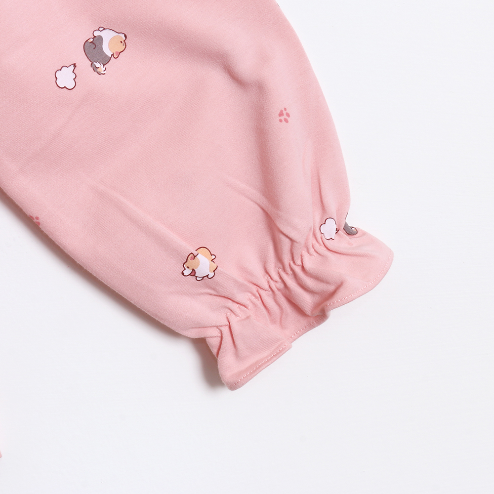 軟萌柯基 柔軟舒眠棉質 睡衣睡褲成套組(粉柑色)