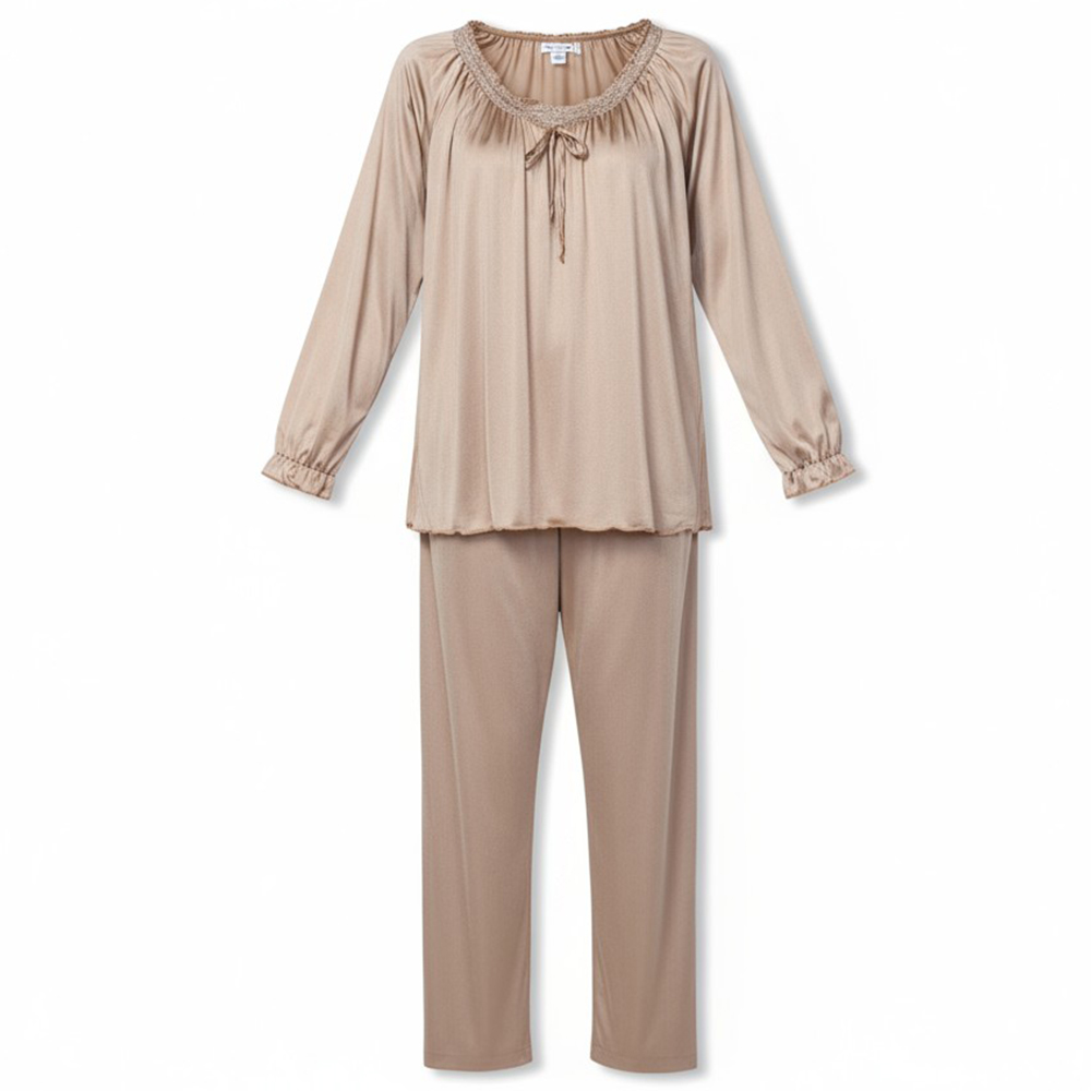 微光 絲柔緞面 睡衣睡褲成套組(駱駝色)