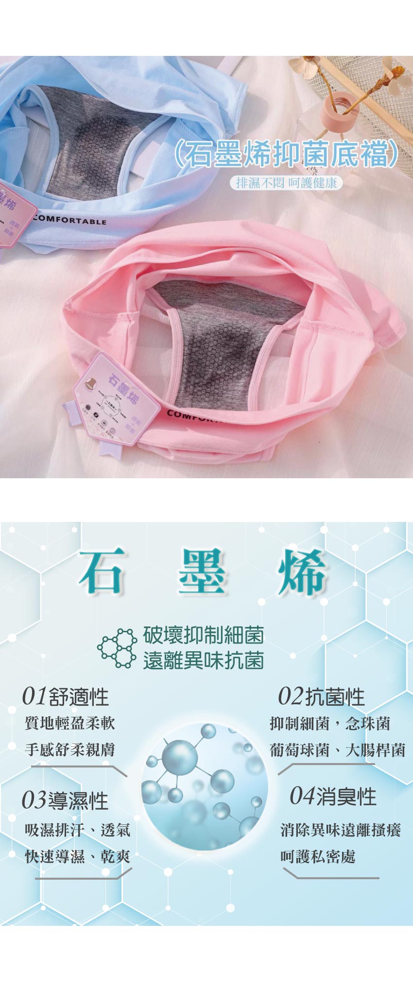 石墨烯 舒柔純棉中腰三角褲 3件組(隨機色)