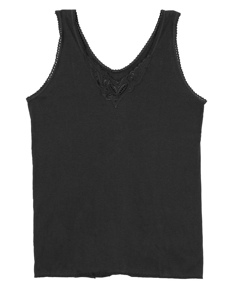 精緻花寬版背心(黑) 台灣製