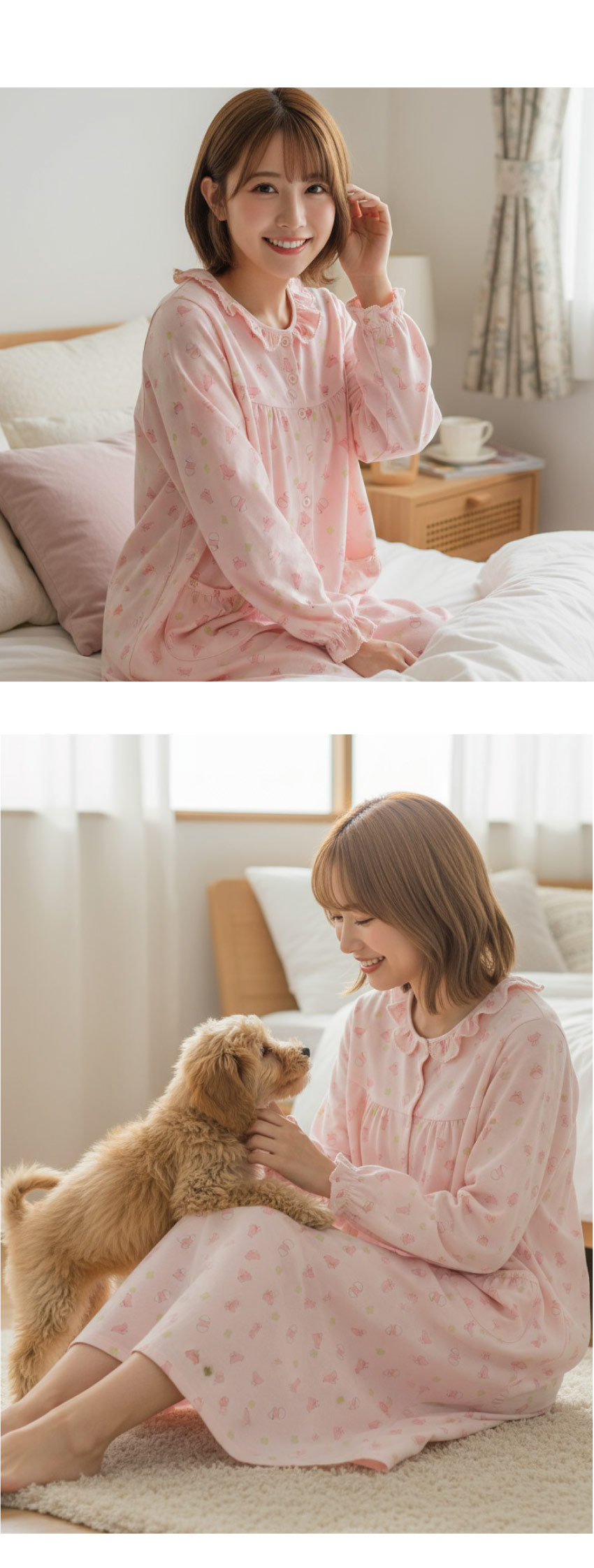 萌感小雞 柔軟舒眠棉質 連身裙睡衣(粉色)