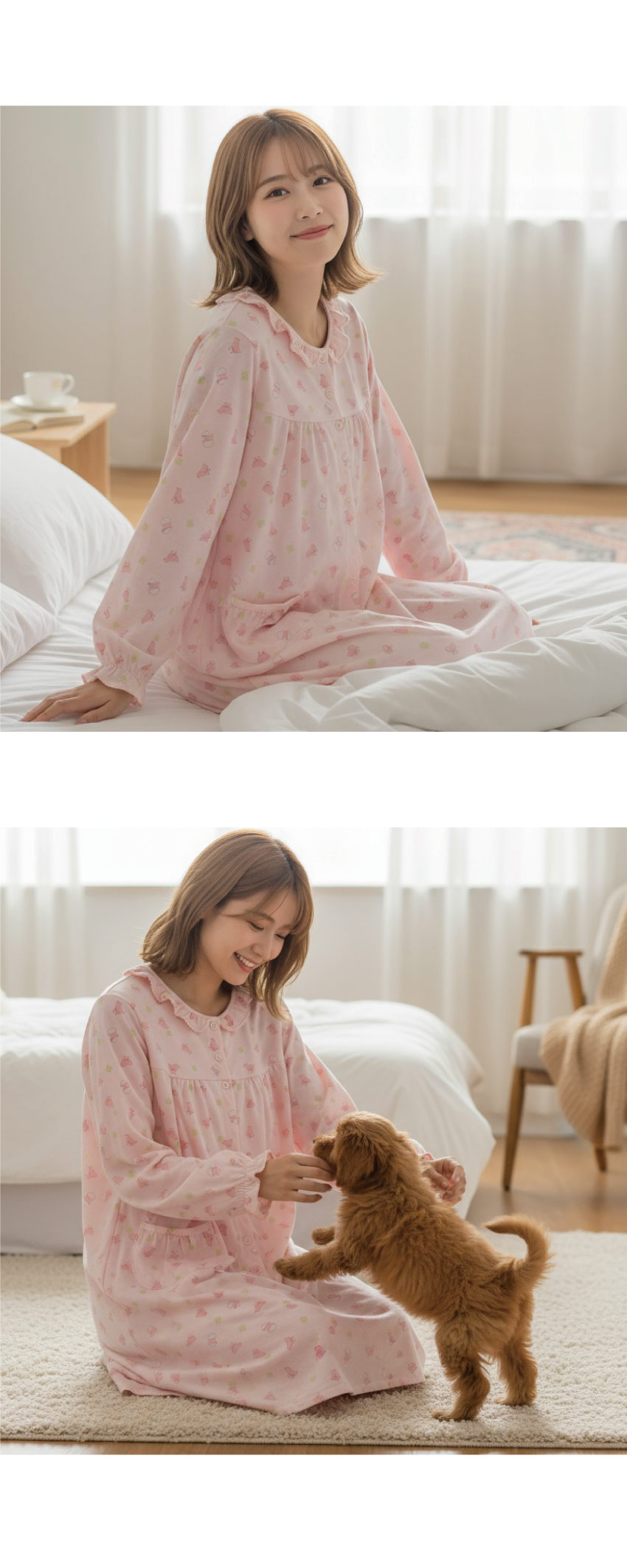 萌感小雞 柔軟舒眠棉質 連身裙睡衣(粉色)