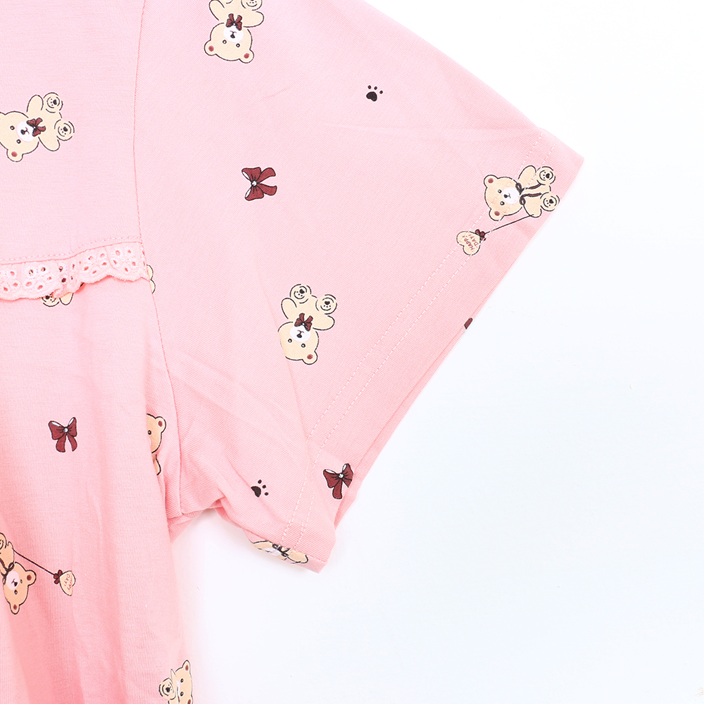 掬米熊熊 柔軟舒眠棉質 連身裙睡衣(粉)