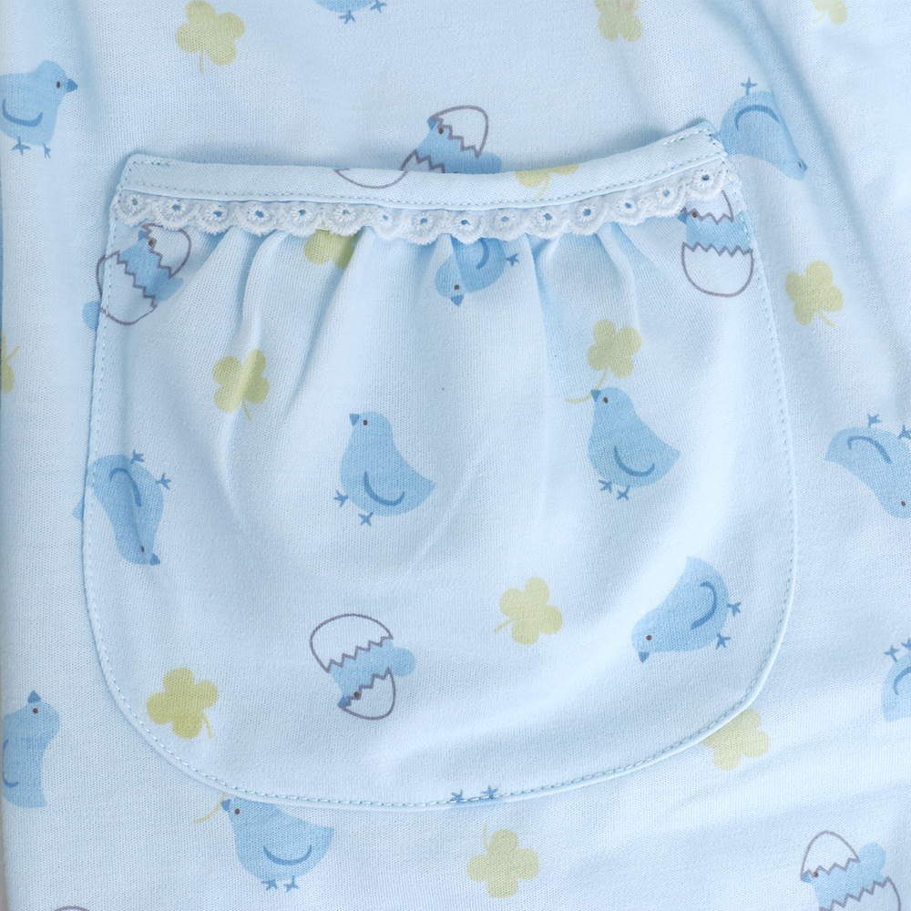 萌感小雞 柔軟舒眠棉質 睡衣睡褲成套組(藍色)