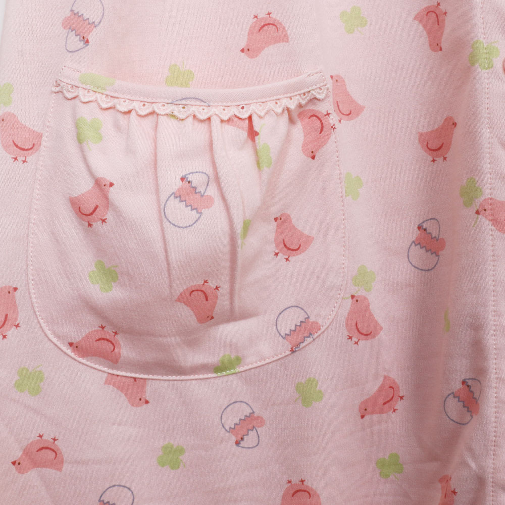 萌感小雞 柔軟舒眠棉質 連身裙睡衣(粉色)