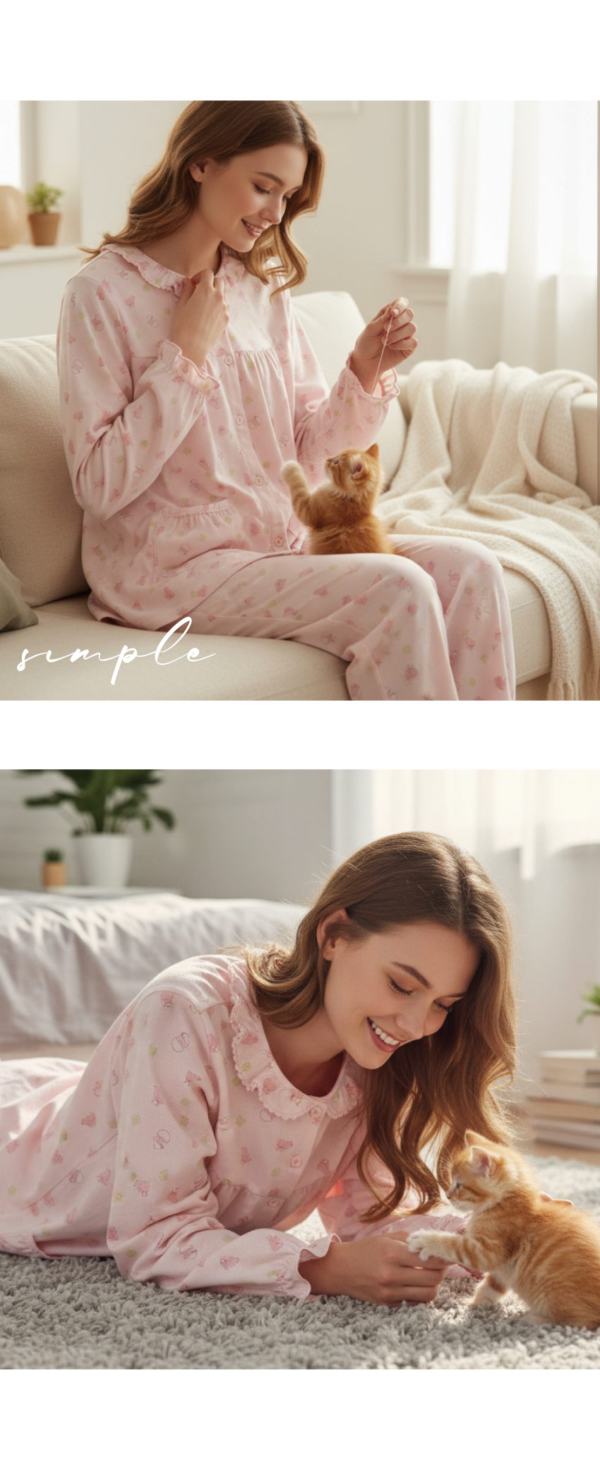 萌感小雞 柔軟舒眠棉質 睡衣睡褲成套組(粉色)