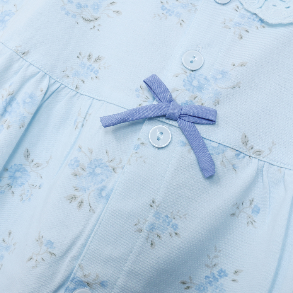 水漾小花 柔軟舒眠棉質 睡衣睡褲成套組(藍)