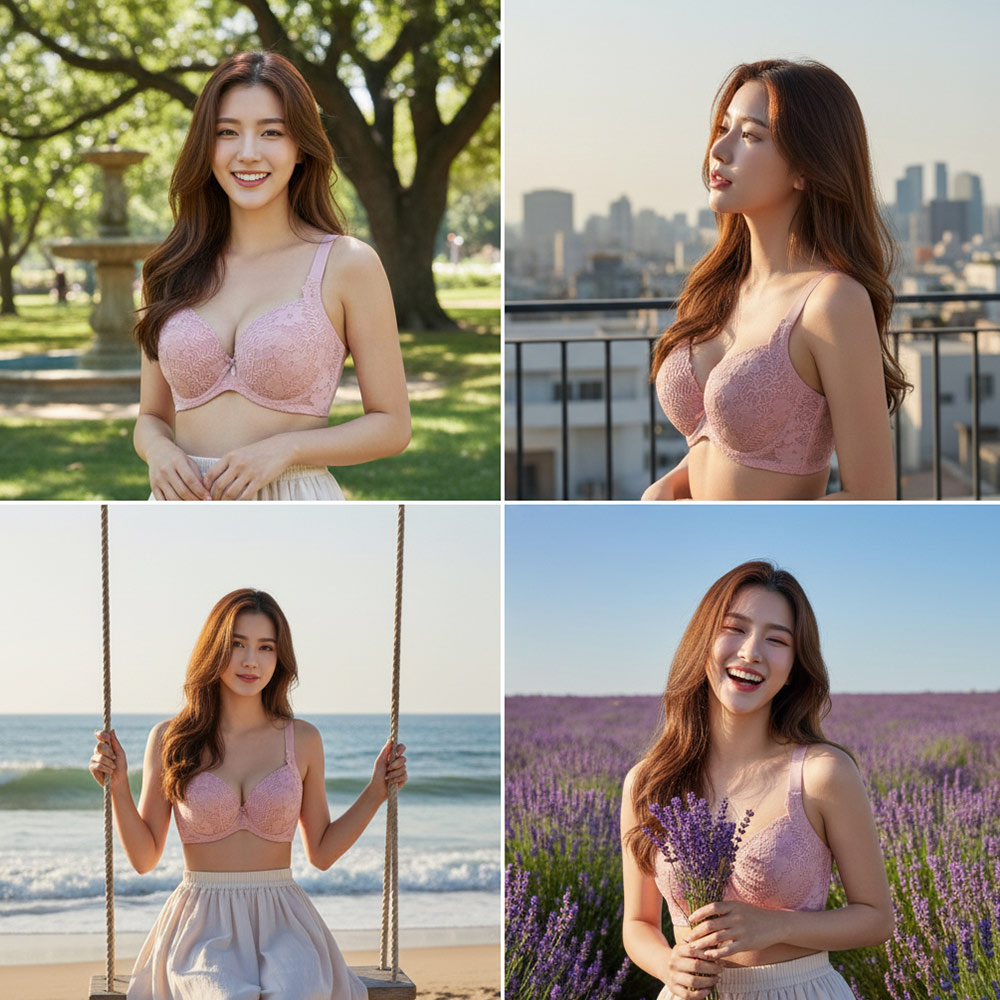 花蕊 軟鋼圈 深V低脊心包覆機能型內衣D罩杯(裸粉色)