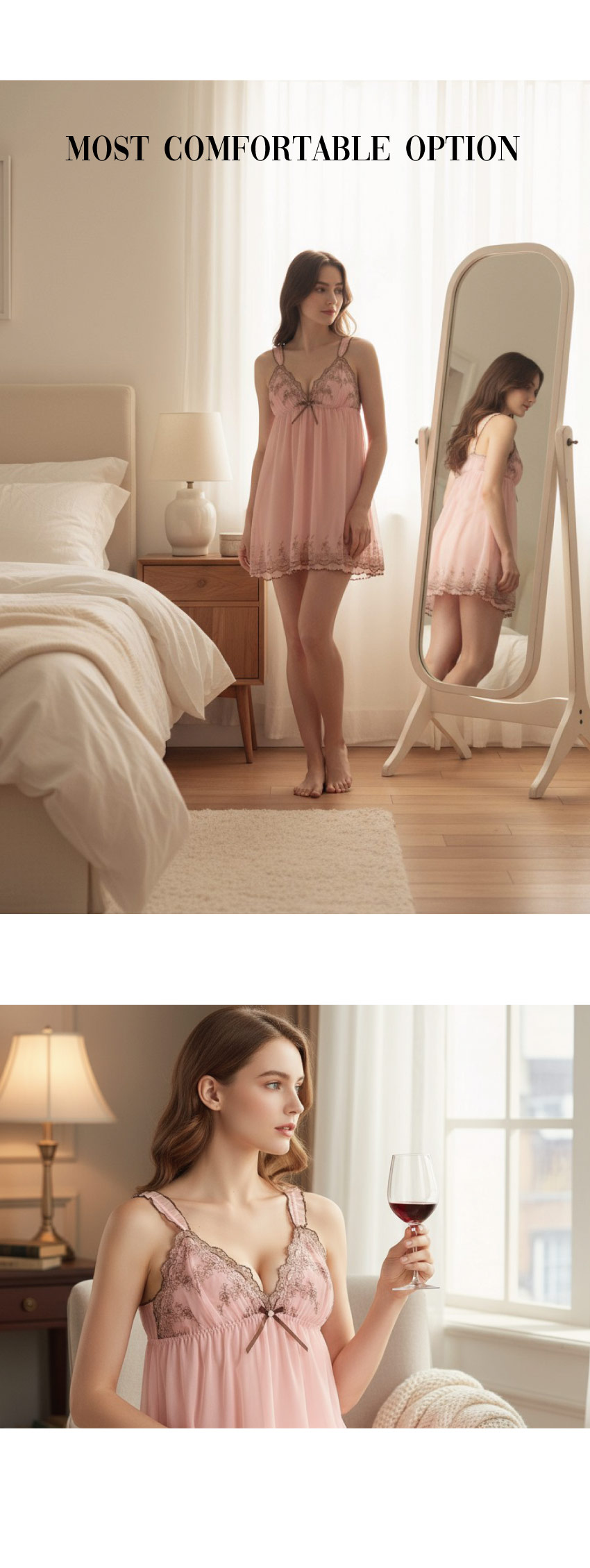 玫瑰花園 柔紗 細肩帶性感連身裙睡衣(粉)