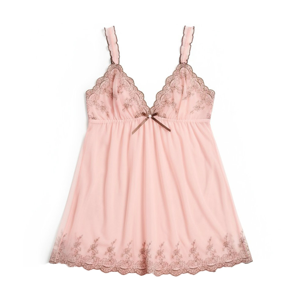 玫瑰花園 柔紗 細肩帶性感連身裙睡衣(粉)