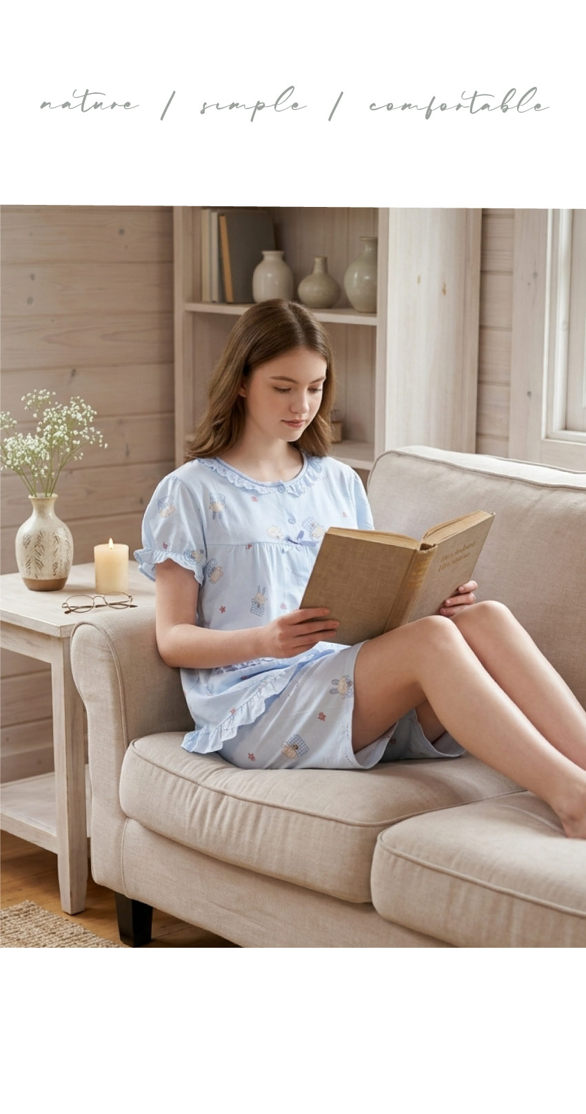 睡萌聚落 柔軟舒眠棉質 睡衣睡褲成套組(藍色)