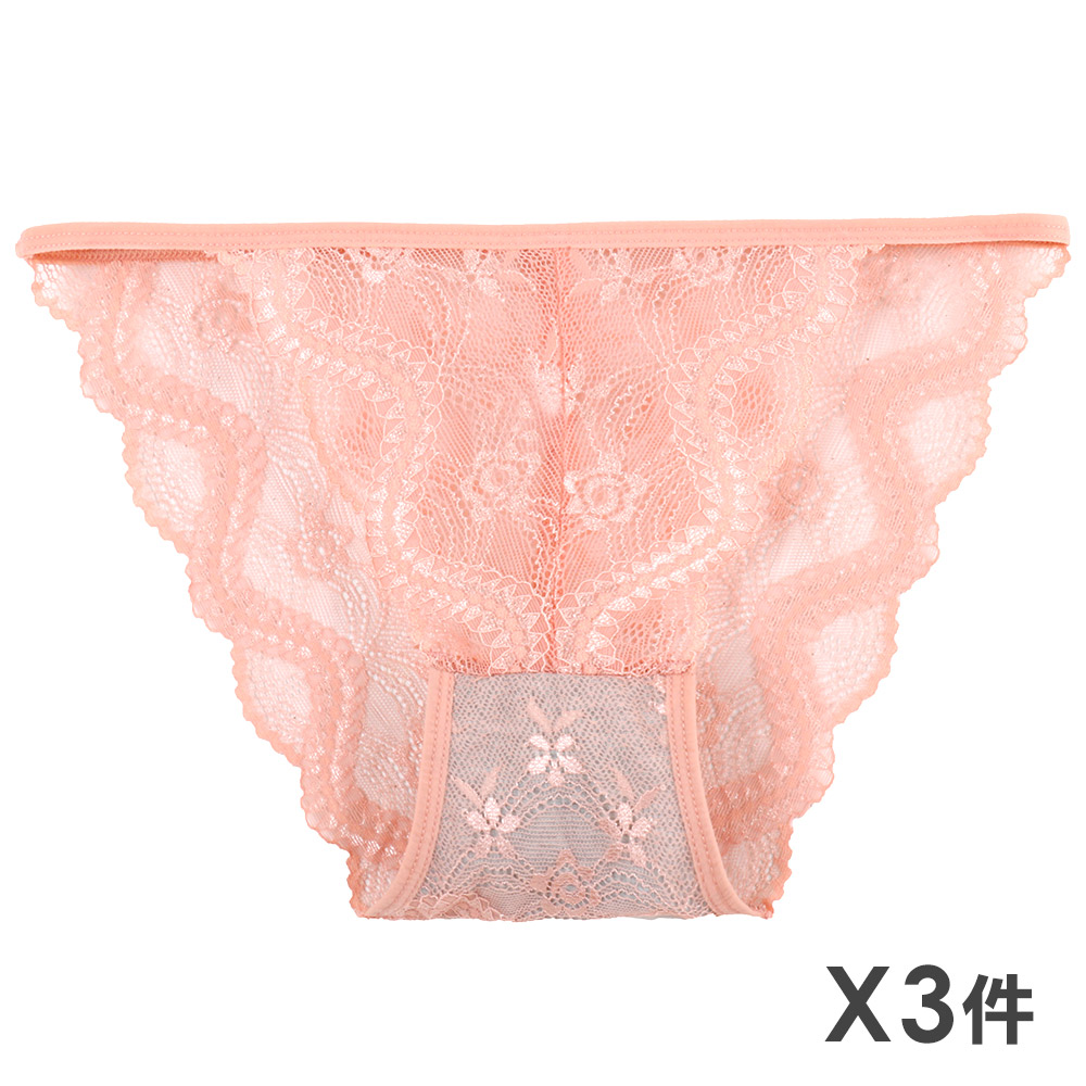 花之戀 性感透膚蕾絲無痕三角褲 3件組(隨機色)