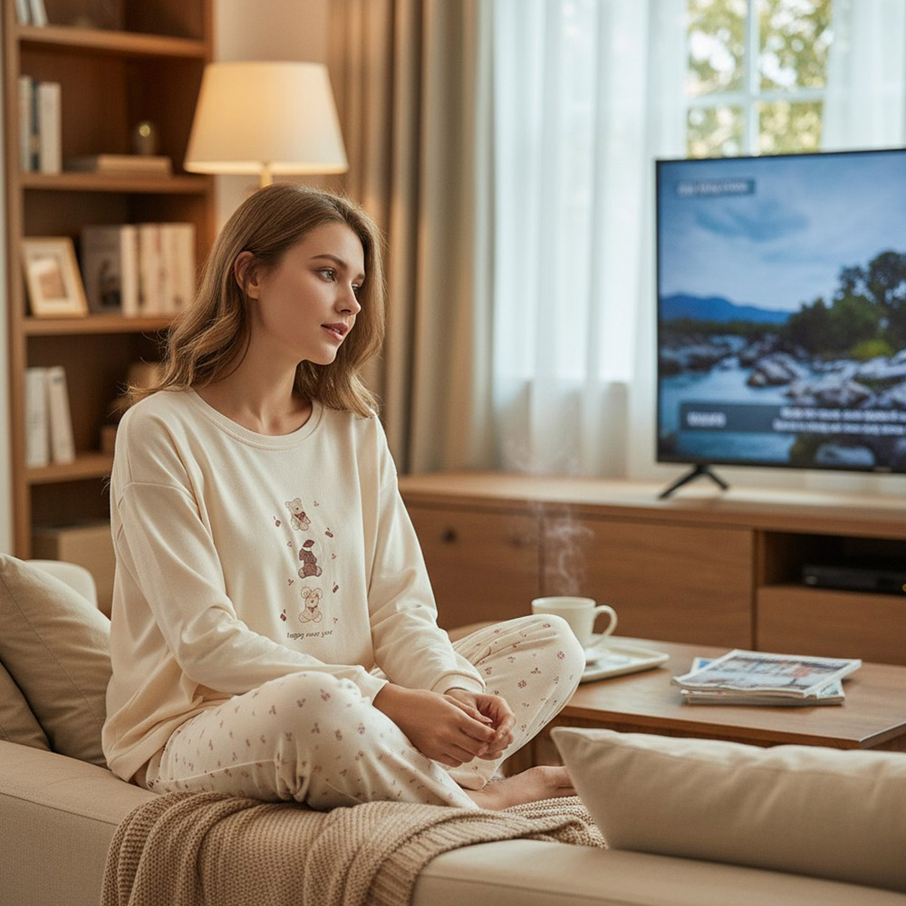 櫻桃茸萌 舒柔睡衣睡褲成套組(奶茶色)